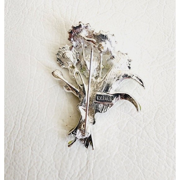 Signed NAPIER Enamel Flower Bouquet Silver Tone Rhinestones Brooch 2.5 In - Picture 3 of 5